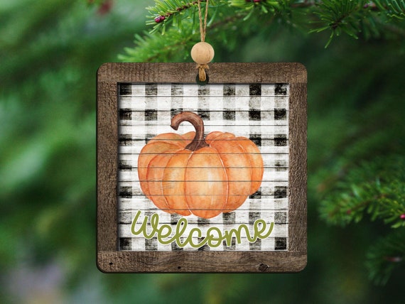 farmhouse pumpkin ornament welcome wreath attachments for fall style gift, Thanksgiving ornaments for tree, fall host gift, black and white