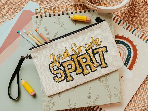 personalized 2nd grade squad pencil pouch for teacher, yellow school spirit school supplies, second grade teacher gifts for women, cute