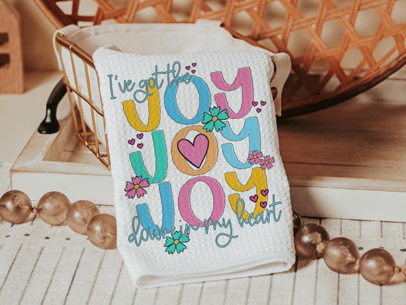 joy in my heart Christian kitchen towels for bridal shower, Easter hostess gift for women, faith gifts for sister, Spring hand towel for