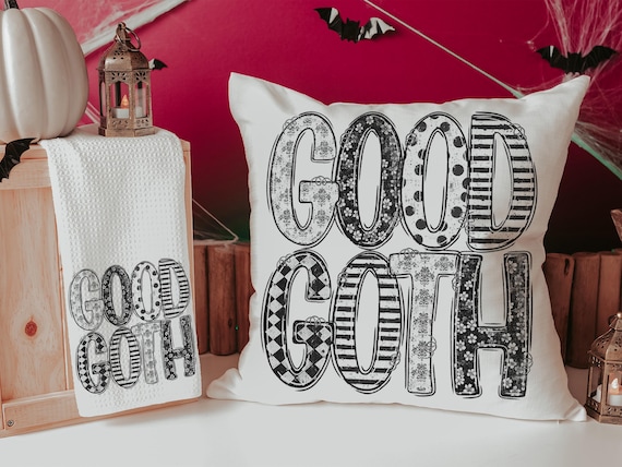 good goth throw pillow for couch funny Halloween gifts for adults, Halloween coquette kitchen towels, boo basket gifts for best friends