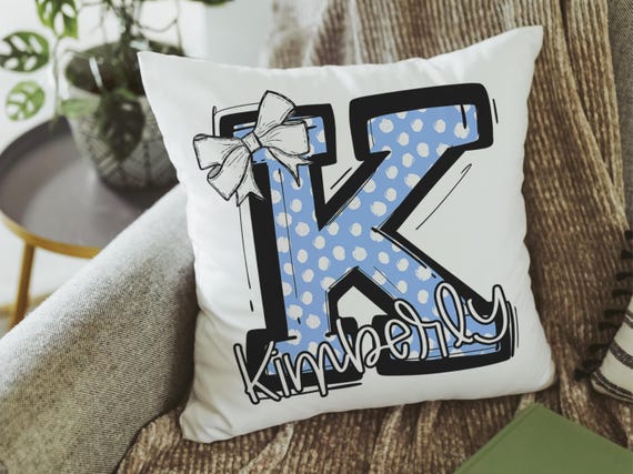 personalized initial throw pillows for couch custom Columbia blue dorm pillows for girls, secret Santa gifts for teenage girls, college
