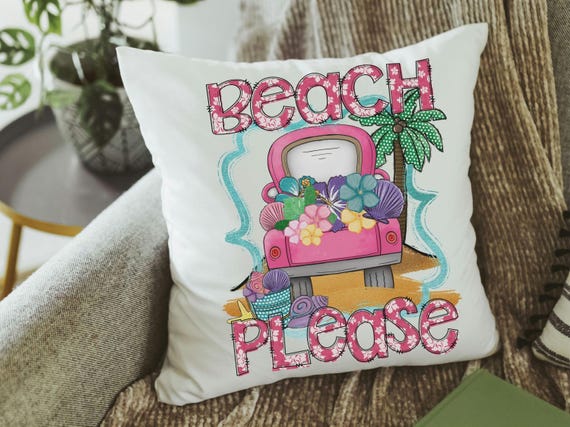 Beach Please Summer Truck Throw Pillows for Sofa Sunroom Decor Tropical Throw Pillow Cover 18x18 Bungalow Decor Beach Lover Gift Funny Etsy