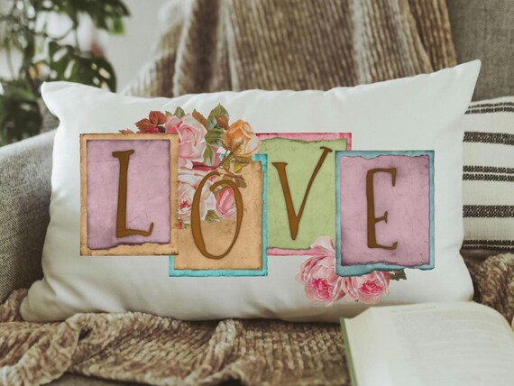 vintage inspired love throw pillow for bed, unique anniversary gift for Mom, bloomcore romantic academia room decor, wife to be gift, fiance