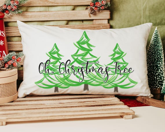 oh Christmas tree lumbar throw pillows for couch, whimsical Christmas lumbar pillows for chair, cute Christmas housewarming gift for couple