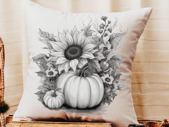 black and white sunflower throw pillows for couch modern farmhouse decor, trendy pumpkin accent pillow for chair, sunflower gifts for Mom