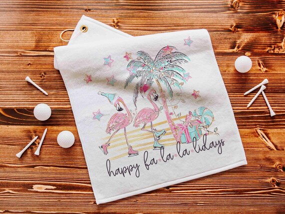 fa la la la mingo funny golf towel Christmas gifts for golfers, flamingo golf girls trip gifts for adult women, cute golf stocking stuffers