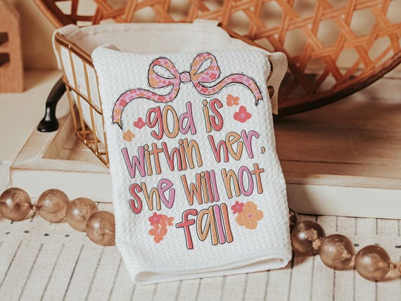 Psalm 46:5 Bible verse kitchen towels, faith gift for her, God is within her Christian coquette hand towels for bathroom, prayer warrior