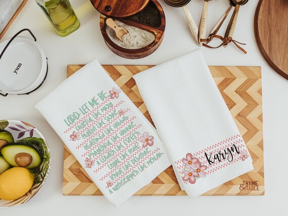 personalized women of the Bible floral kitchen towels for friends, Christian Christmas gifts for godmother, religious kitchen decor, faith
