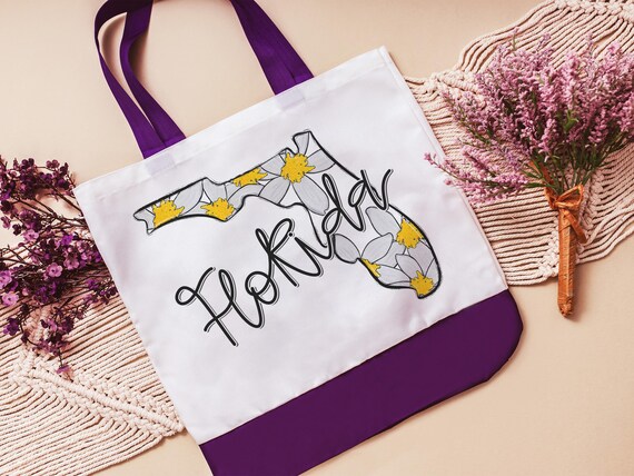 Florida tote bag for beach, orange blossom Florida state flower gifts for friends, Florida Christmas gifts for neighbors, cute beach bags