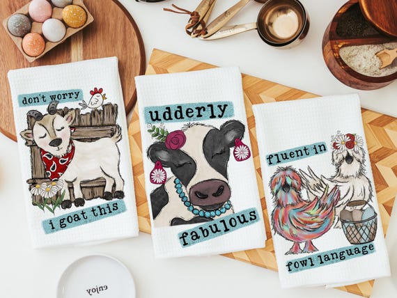 fluent in fowl language chicken kitchen towel, Mothers day gifts for mom, udderly awesome cow kitchen decor, birthday gifts for best friend
