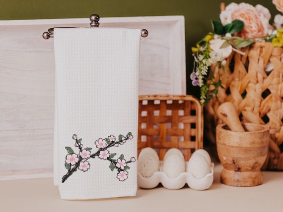 cherry blossom floral kitchen towels for gifts, Japanese aesthetic Japandi kitchen decor, bridal shower gift for bride to be, Sakura flower