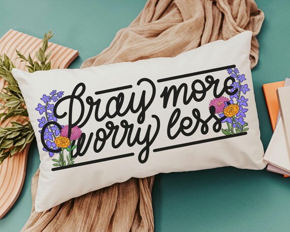 pray more worry less lumbar pillow for rocking chair, Christian gifts for ladies Bible study group essentials, prayer warrior gift, floral