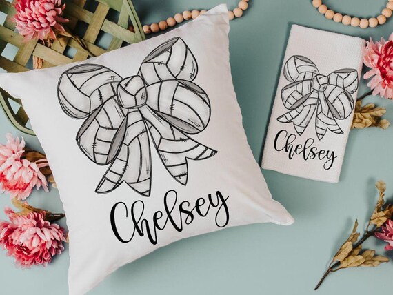 personalized volleyball coquette volleyball throw pillow for dorm, volleyball hand towels, cute volleyball senior gifts for girls, rally