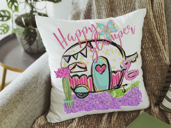 Happy Glamper Throw Pillow