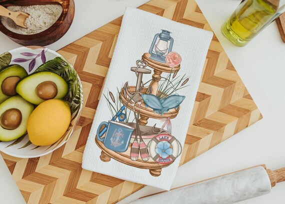 lake kitchen towels summer kitchen tea towels for friends, lake life hostess gifts for women, guest bathroom hand towels, lake house decor