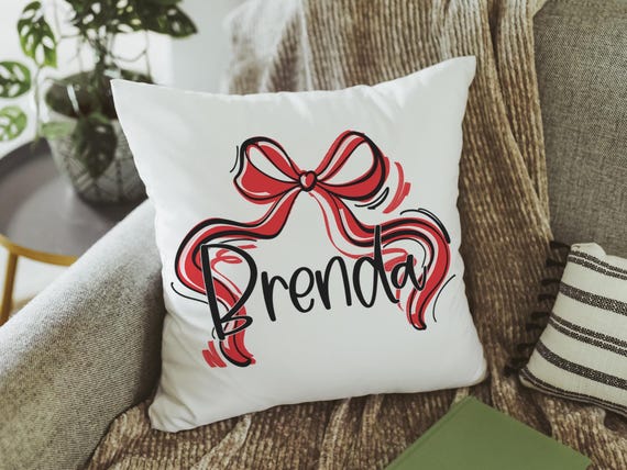 personalized Christmas coquette throw pillow with name on it, cherry red Christmas decorative pillows for bedroom, secret Santa gifts for