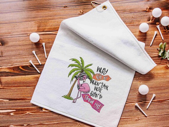 born to stand out flamingo golf towel with hook, cute golf bag accessories for her, golfer bff gifts for women, golf ball towel with grommet