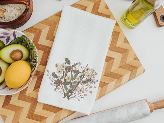 narcissus flower kitchen tea towels for bathroom, December birth flower gift for friend birthday gifts for her, Christmas housewarming gift