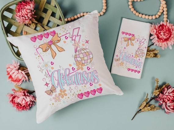 Custom preppy state throw pillows and towels