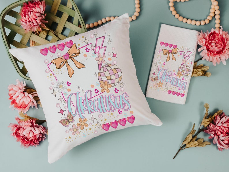 Custom preppy state throw pillows and towels