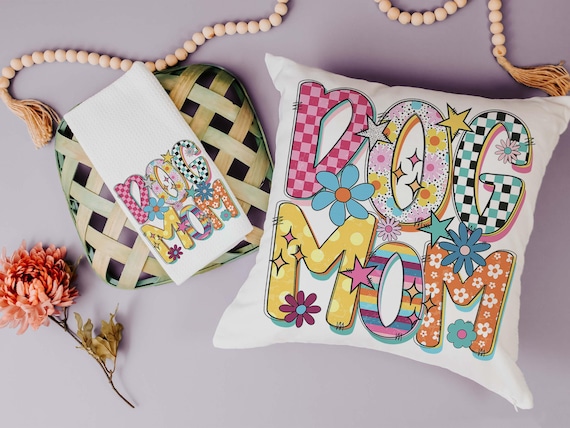 Rainbow dog mom throw pillow & towel