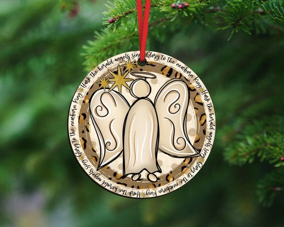 hark the herald angels sing hymn ornament wood, religious Christmas ornaments for grandma, Christian Christmas gift set for Mom, stocking