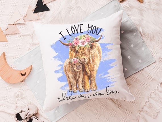 i love you till the cows come home highland cow throw pillow for nursery, cow nursery decor, shaggy cow gifts for cow lovers, rocking chair