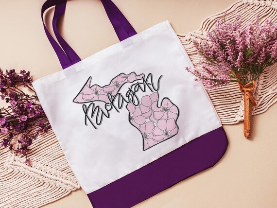 Michigan tote bag for college, apple blossom Michigan state flower Michigan gifts for women, Michigan Christmas gifts for neighbors, farmers