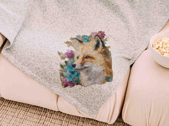 watercolor fox throw blanket for armchair, cozy gifts for sister, college dorm decor for girls, fox gifts for women, snuggle blanket 50x60