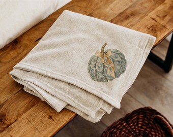 oyster shell pumpkin cozy blanket for sofa, autumn throw blanket gift for her, coastal fall decor for home, oyster gifts for women, unique