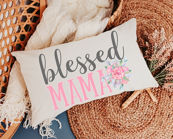 Blessed mama throw pillows