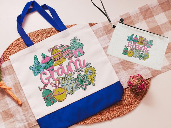 gram est 2026 tote bags for grandma, Gram Christmas gifts for mother in law, pastel Christmas zipper pouch, Gram Gram gifts, holiday makeup