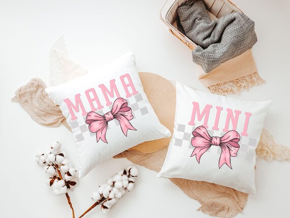 pink coquette mama and mini matching throw pillows for nursery, first Mothers day gift for wife, mommy and me accent pillows for bed, mom