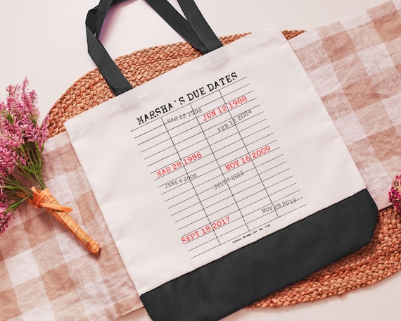 custom library due date print tote bag with name