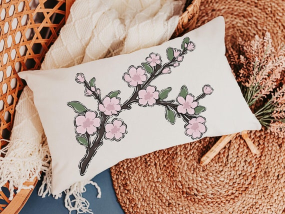 cherry blossom pillow cover 12 x 20, Japanese aesthetic throw pillow for couch, college dorm gifts for girls, guest bedroom decor, plant mom
