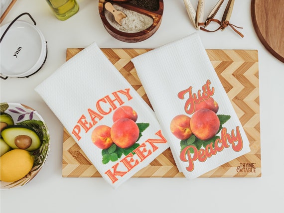 just peachy kitchen towels, Southern home decor, peachy keen kitchen hand towels, peach kitchen decor, Georgia gifts cute housewarming gifts