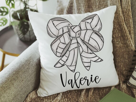 personalized volleyball coquette volleyball throw pillow for dorm, cute volleyball senior gifts for girls, volleyball coach gifts for women