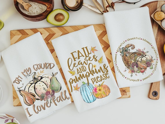 oh my gourd I love fall pumpkin kitchen towels, fall leaves and pumpkins please pumpkin kitchen decor, Thanksgiving kitchen hand towels, new