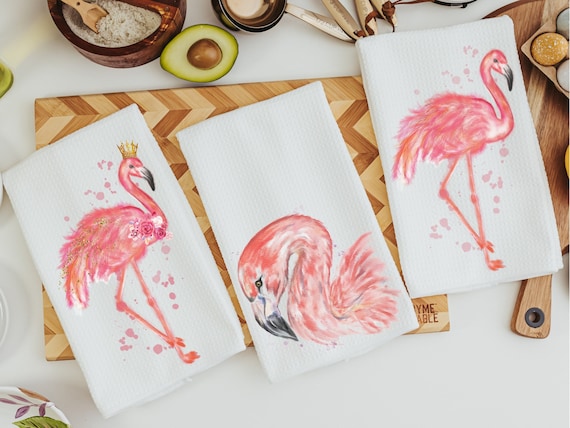 flamingo kitchen towels, new home gift for best friend, flamingo gifts for women, coastal decor beach house gifts for Mom, flamingo decor