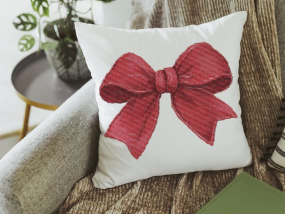 cute Valentines throw pillows for couch red coquette bow decorative pillows for nursery, Valentines day best selling gifts Etsy shop, trendy