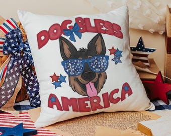 dog bless America patriotic throw pillows for couch, best gifts for dog lovers, 4th of July decor, unique dog mom gifts, German shepherd