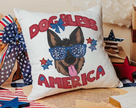 Dog Bless America German Shepherd Throw Pillow