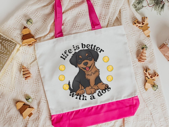 life is better with dogs rottweiler tote bag for women, rottie mama rottweiler gifts, reusable shopping bag, dog lover gift for her, cute