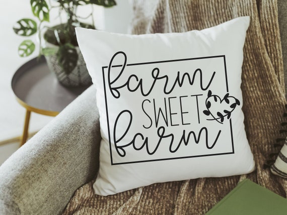 farm sweet farm pillow, rustic farmhouse decor for living room, farm throw pillow for couch, birthday gift from daughter, new home gifts