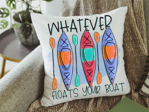 whatever floats your boat lake life throw pillows for couch, kayak gifts, summer decor for home, lake house decor, outdoorsy gifts for women