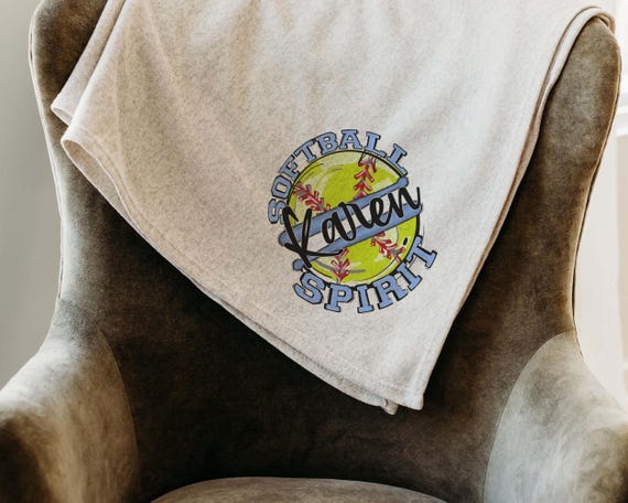 Personalized Carolina blue softball spirit blanket