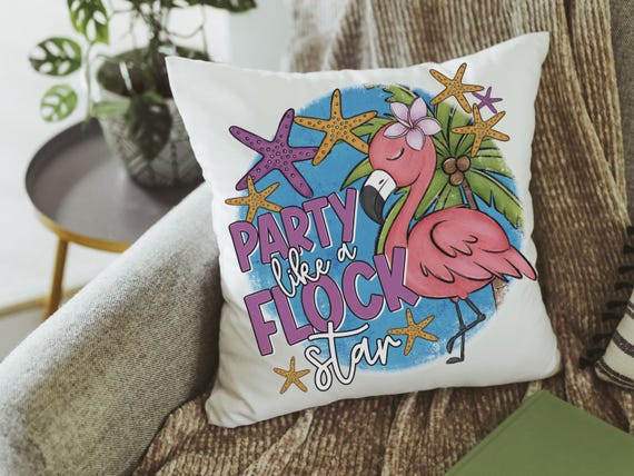 party like a flock star funny flamingo throw pillows for couch pink flamingo gifts for women, tropical pillow for bed, beach Christmas gifts