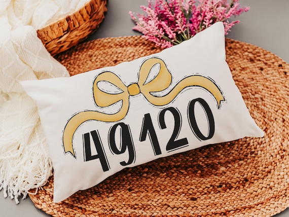 personalized butter yellow long pillow for dorm, college gifts for her, custom zip code pillow, college dorm decor for girls, coquette throw