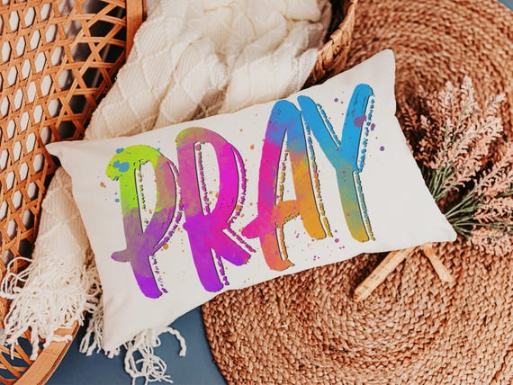 pray pillow for chair, neon decor, trendy decorative throw pillows best sellers, bright Christian lumbar pillow for bed, prayer warrior gift