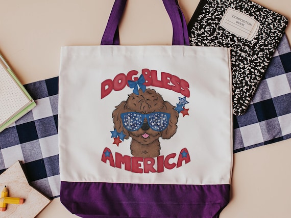 Dog bless America Toy Poodle tote bag